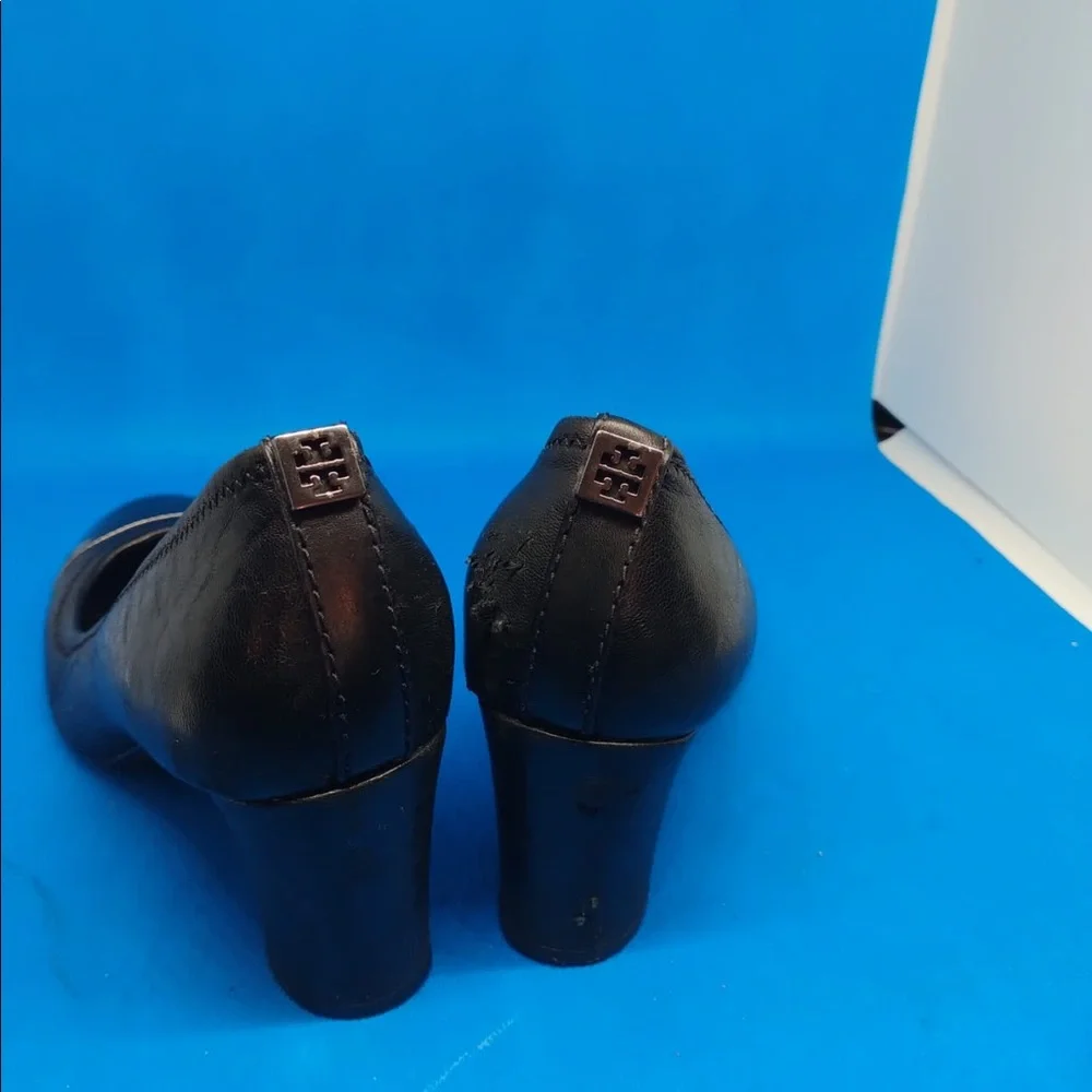 Tory‎ Burch Black Leather Heels Shoes Size …